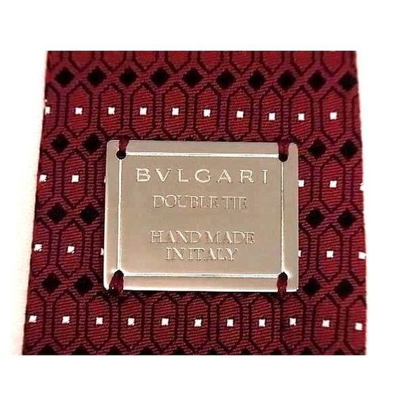 Bvlgari 100% Silk Reversible All-over Pattern Tie Business Men's Red As9653 - Picture 5 of 6